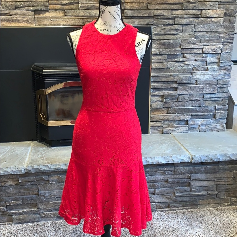 Red flower laced dress